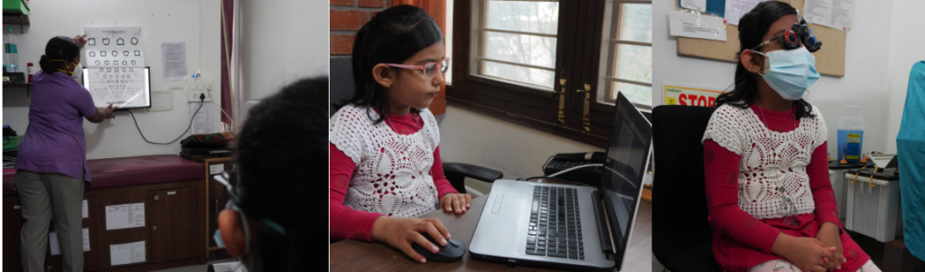 best pediatric ophthalmologist in Bangalore child getting tested at OPD program.